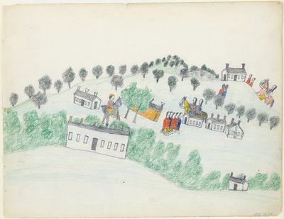 Pencil and Crayon Drawing of Fort Sill by Wo Haw